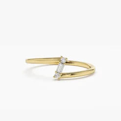14k Dainty Diagonal Baguette Diamond Ring