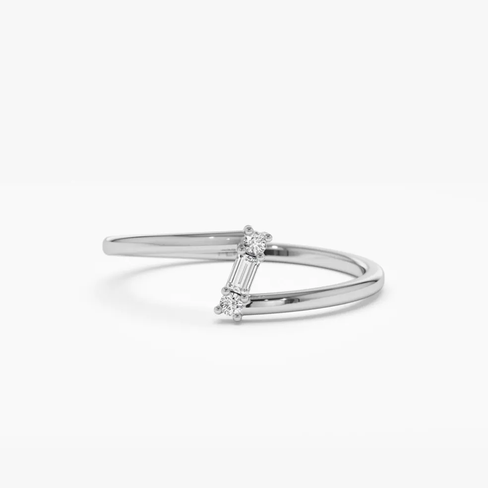 14k Dainty Diagonal Baguette Diamond Ring