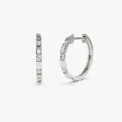 14k Dainty Diamond Hoop Earrings
