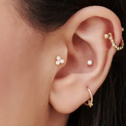 14K Dainty Diamond Trio Helix Piercing