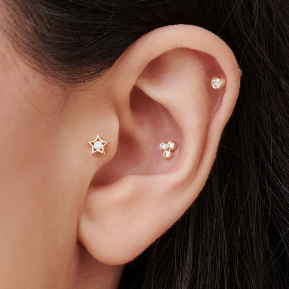 14K Dainty Diamond Trio Helix Piercing