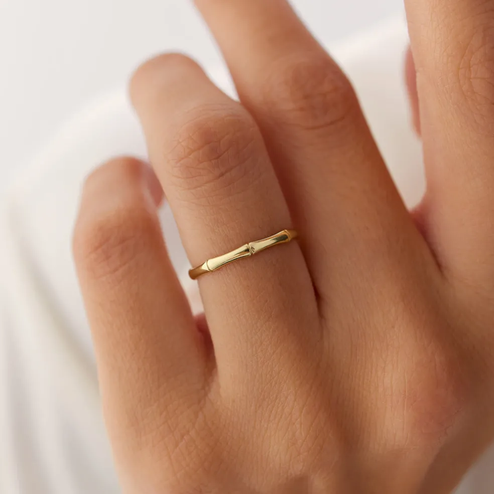 14k Dainty Minimal Bamboo Gold Ring
