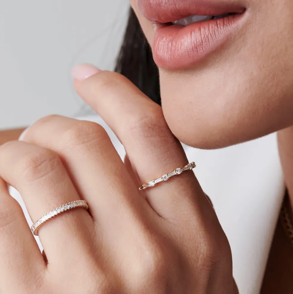 14k Dainty Stackable Full Eternity Baguette Diamond Ring