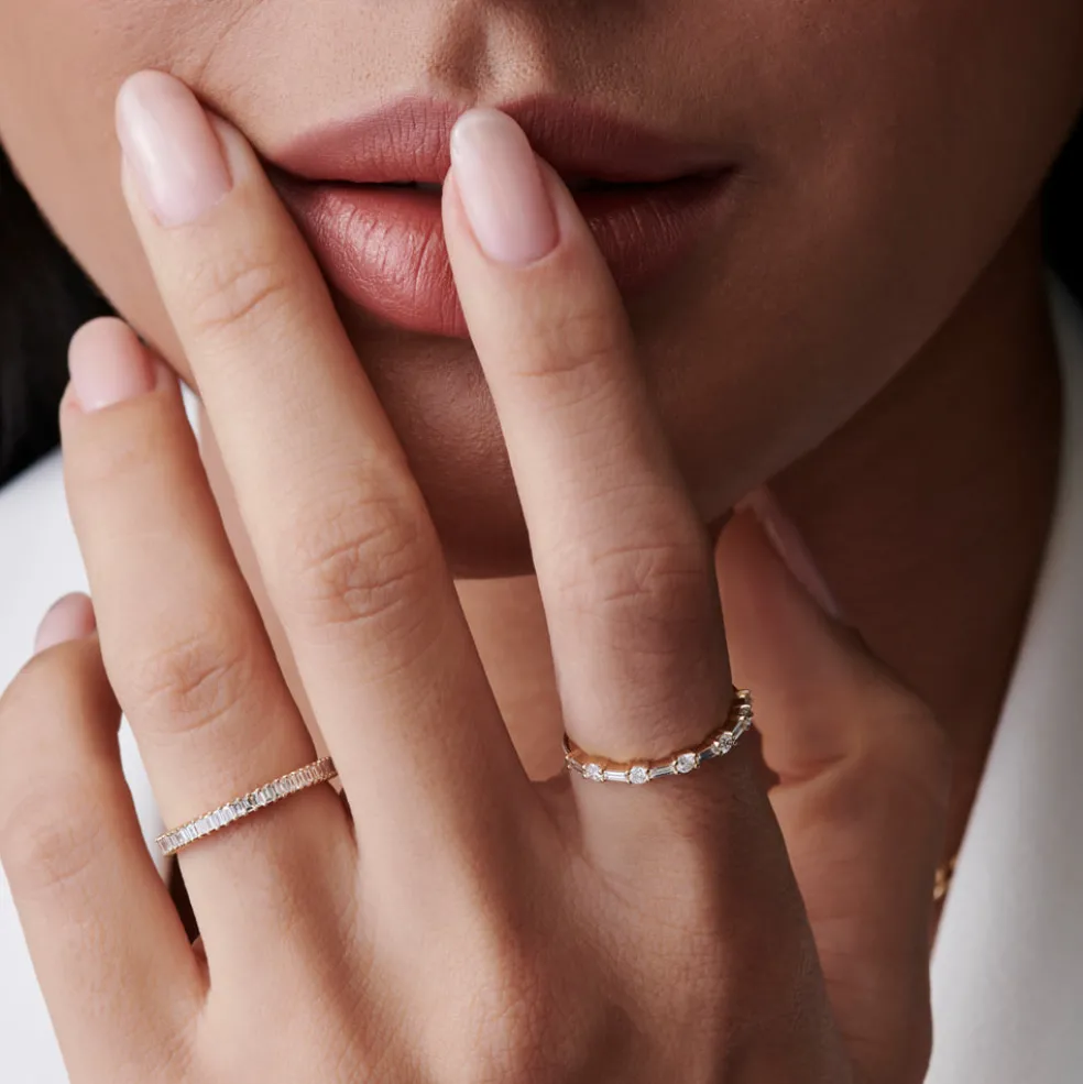 14k Dainty Stackable Full Eternity Baguette Diamond Ring