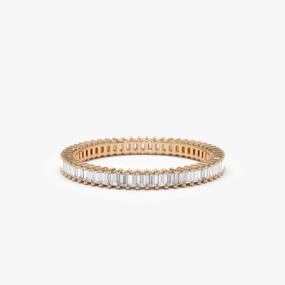 14k Dainty Stackable Full Eternity Baguette Diamond Ring
