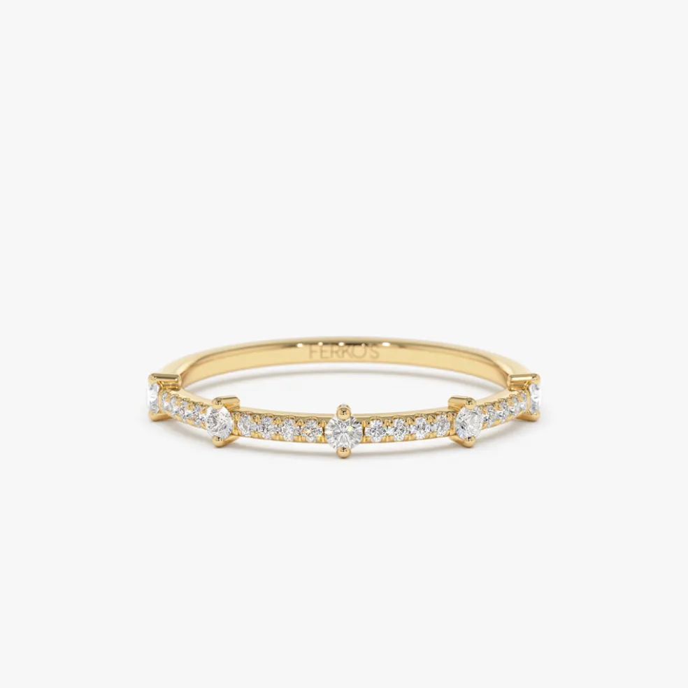 14k Dainty Stacking Diamond Wedding Band