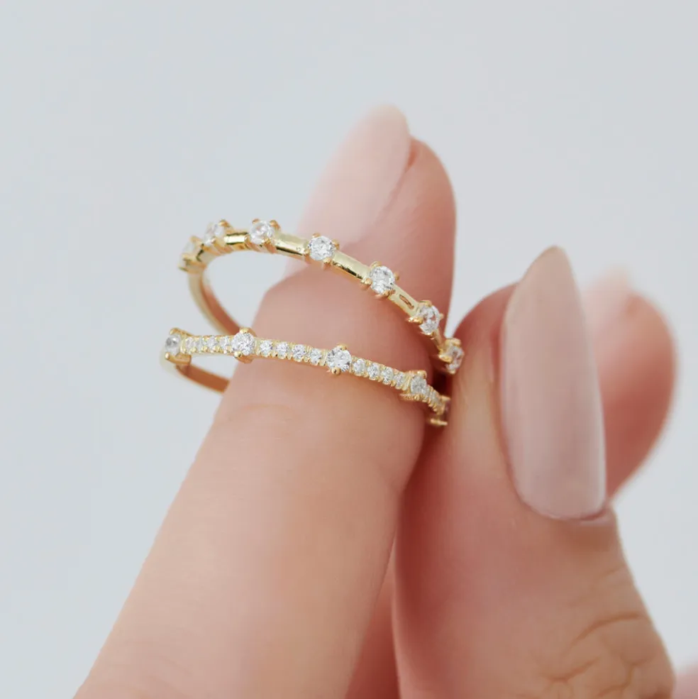 14k Dainty Stacking Diamond Wedding Band