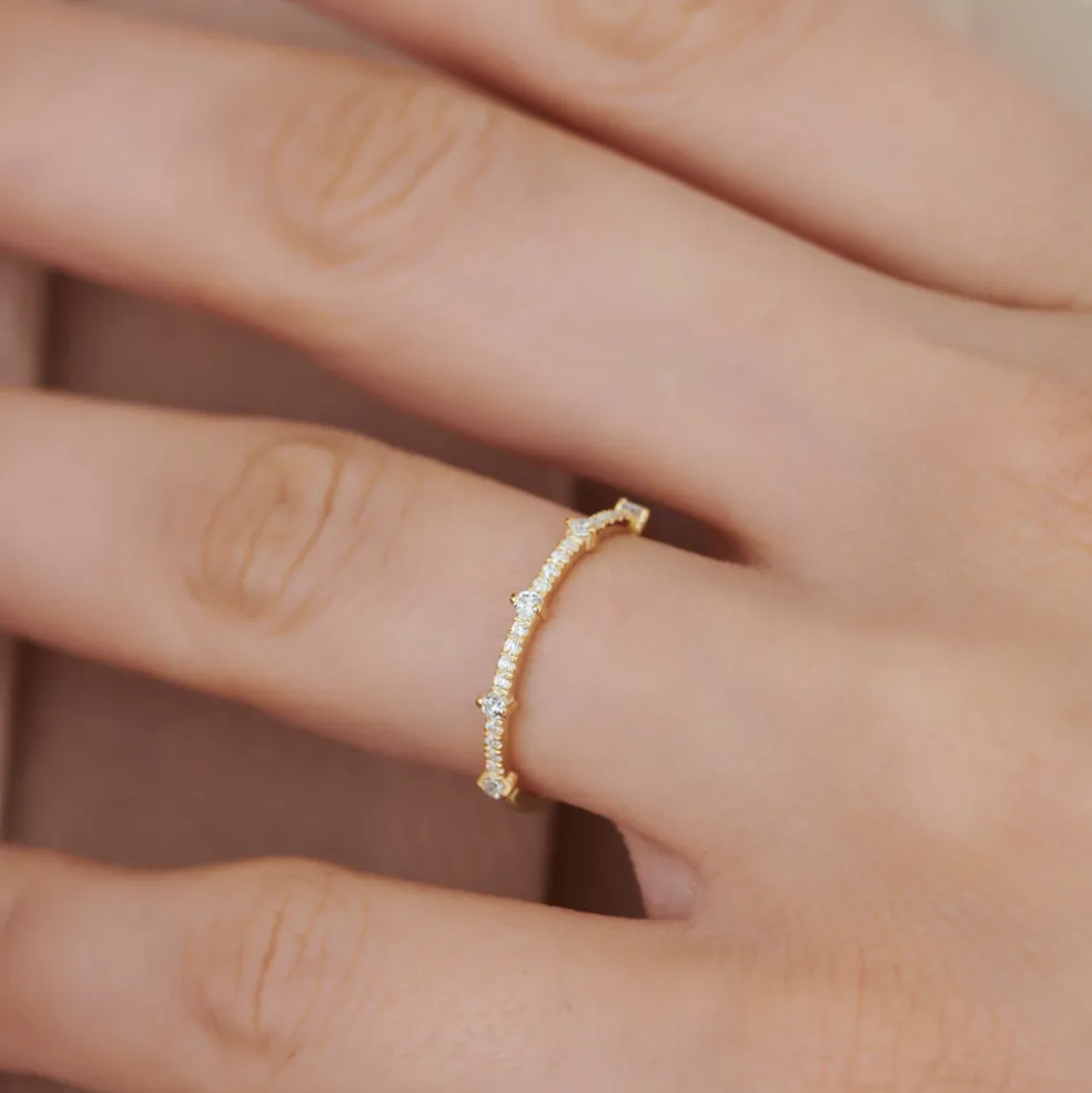 14k Dainty Stacking Diamond Wedding Band