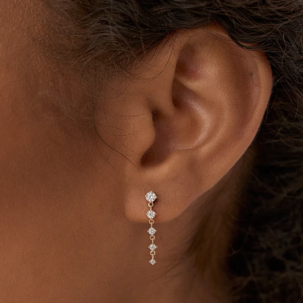 14k Dangling 4 Prong Diamond Drop Earrings