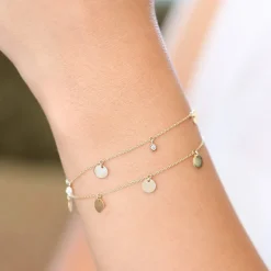 14k Dangling Diamond Bracelet with Dangling Gold Disc