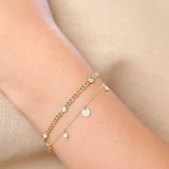 14k Dangling Diamond Bracelet with Dangling Gold Disc