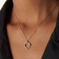 14k Diamond and Emerald Clover Necklace