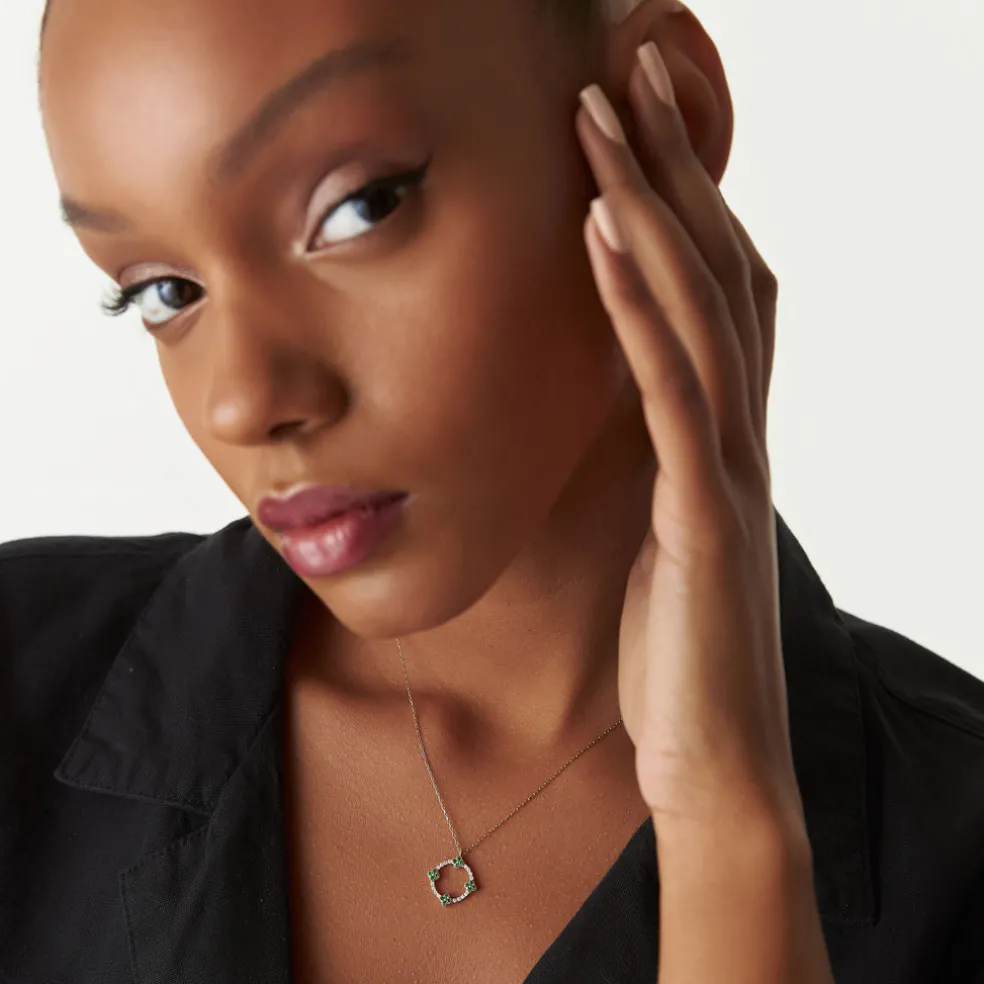 14k Diamond and Emerald Clover Necklace