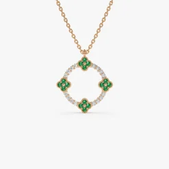 14k Diamond and Emerald Clover Necklace