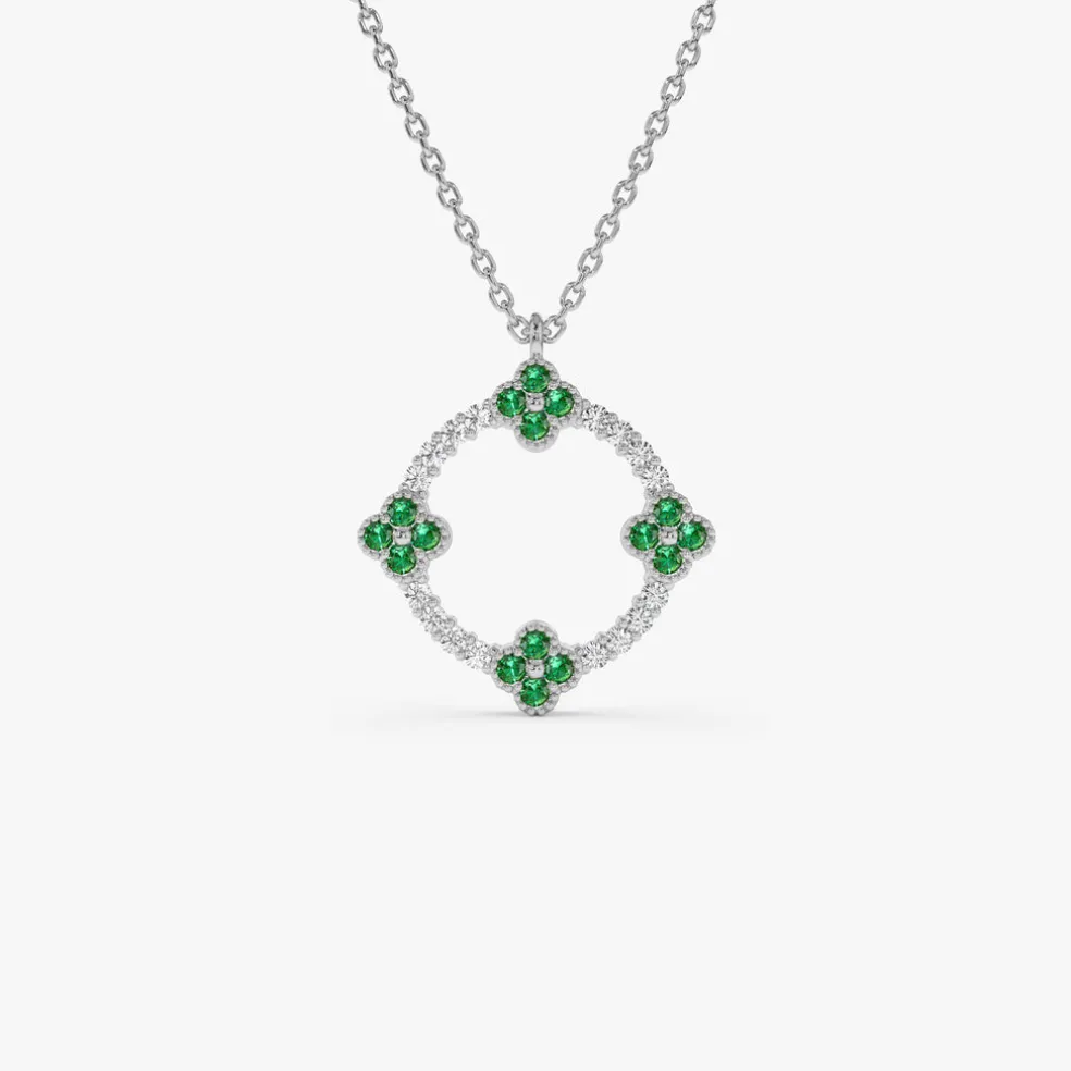 14k Diamond and Emerald Clover Necklace