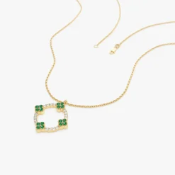 14k Diamond and Emerald Clover Necklace