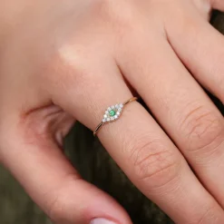 14K Diamond and Emerald Evil Eye Ring