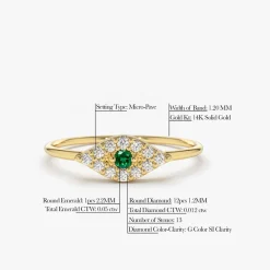 14K Diamond and Emerald Evil Eye Ring