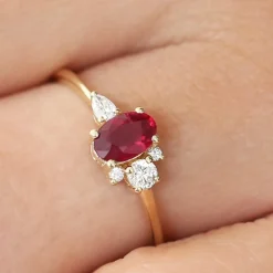 14k Diamond and Oval Ruby Ring