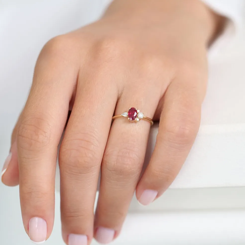 14k Diamond and Oval Ruby Ring