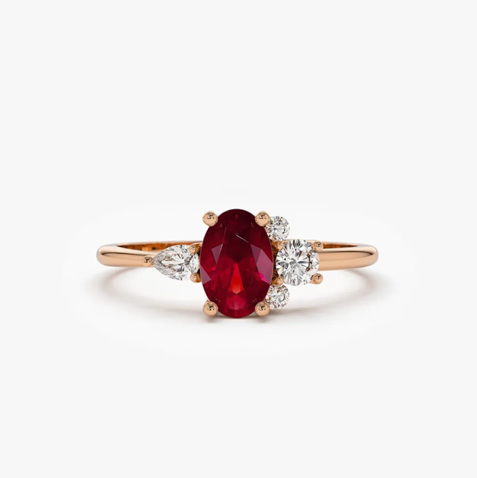 14k Diamond and Oval Ruby Ring