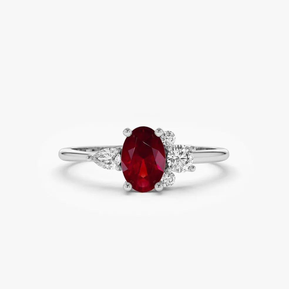 14k Diamond and Oval Ruby Ring