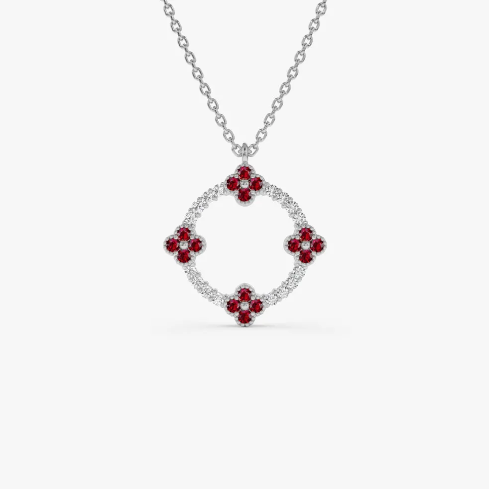 14k Diamond and Ruby Clover Necklace