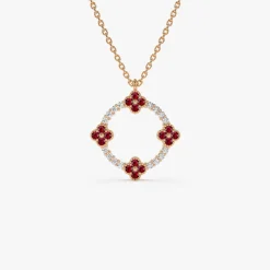 14k Diamond and Ruby Clover Necklace