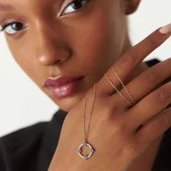 14k Diamond and Sapphire Clover Necklace