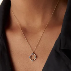 14k Diamond and Sapphire Clover Necklace