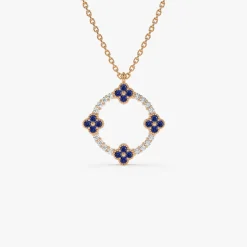14k Diamond and Sapphire Clover Necklace