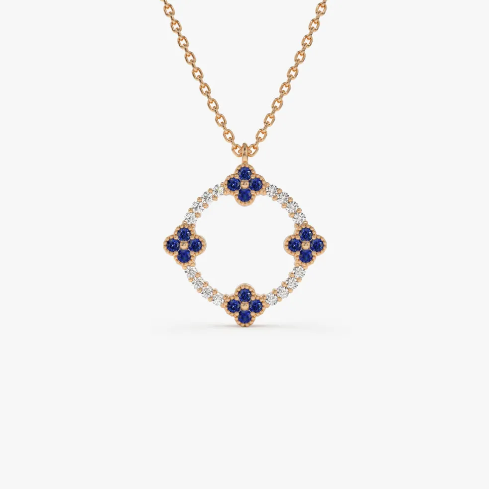 14k Diamond and Sapphire Clover Necklace