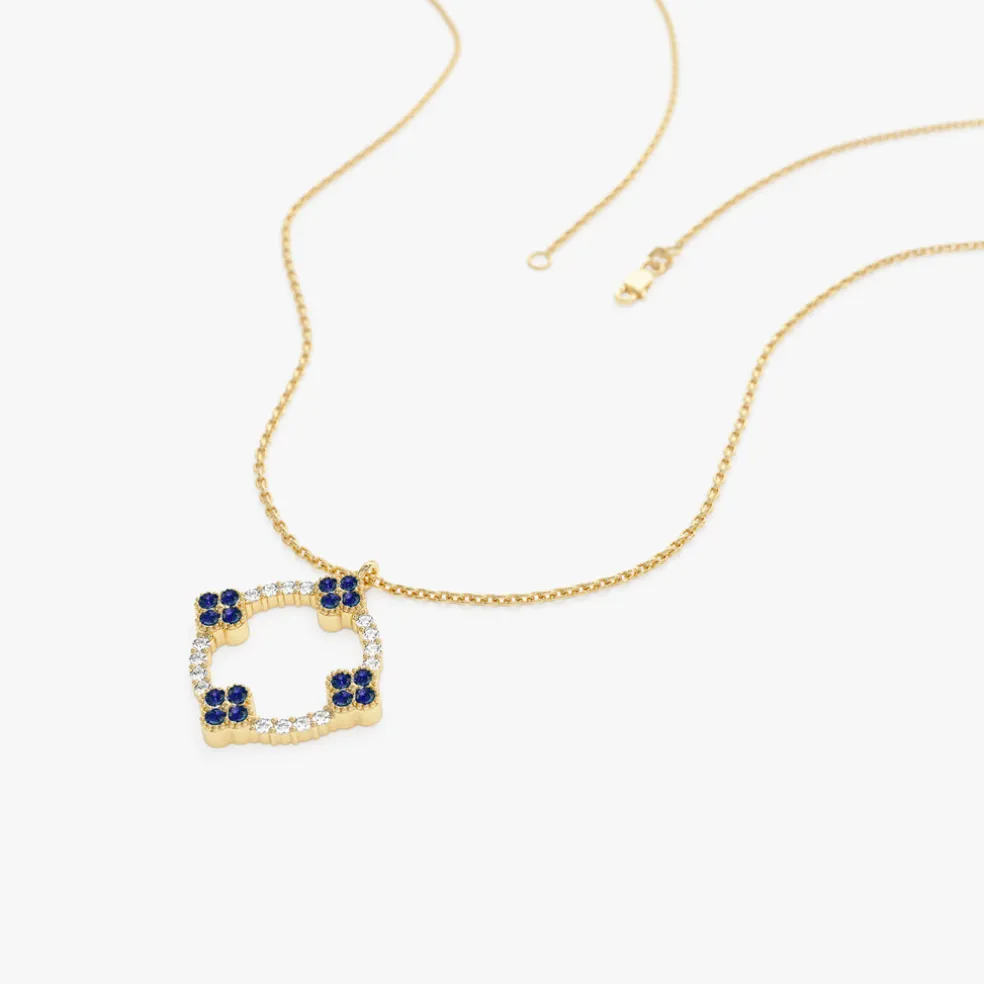 14k Diamond and Sapphire Clover Necklace