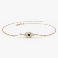 14k Diamond and Sapphire Evil Eye Bracelet