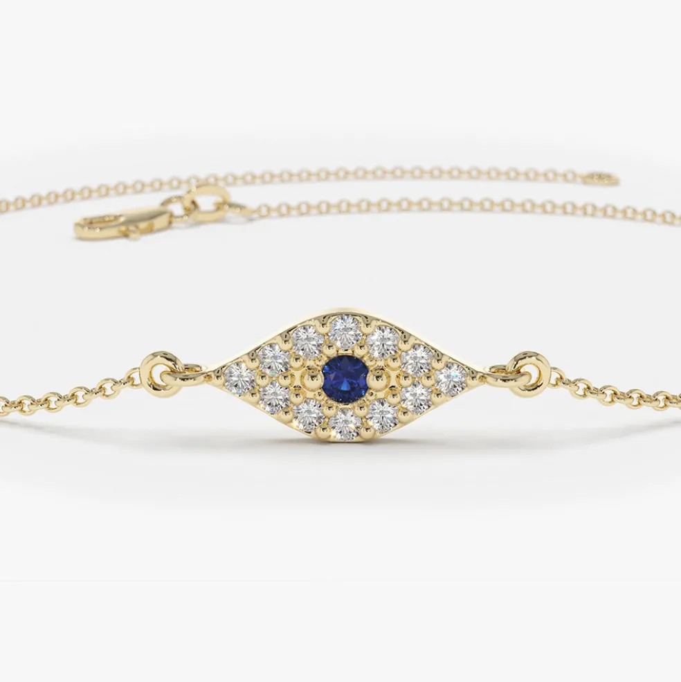 14k Diamond and Sapphire Evil Eye Bracelet