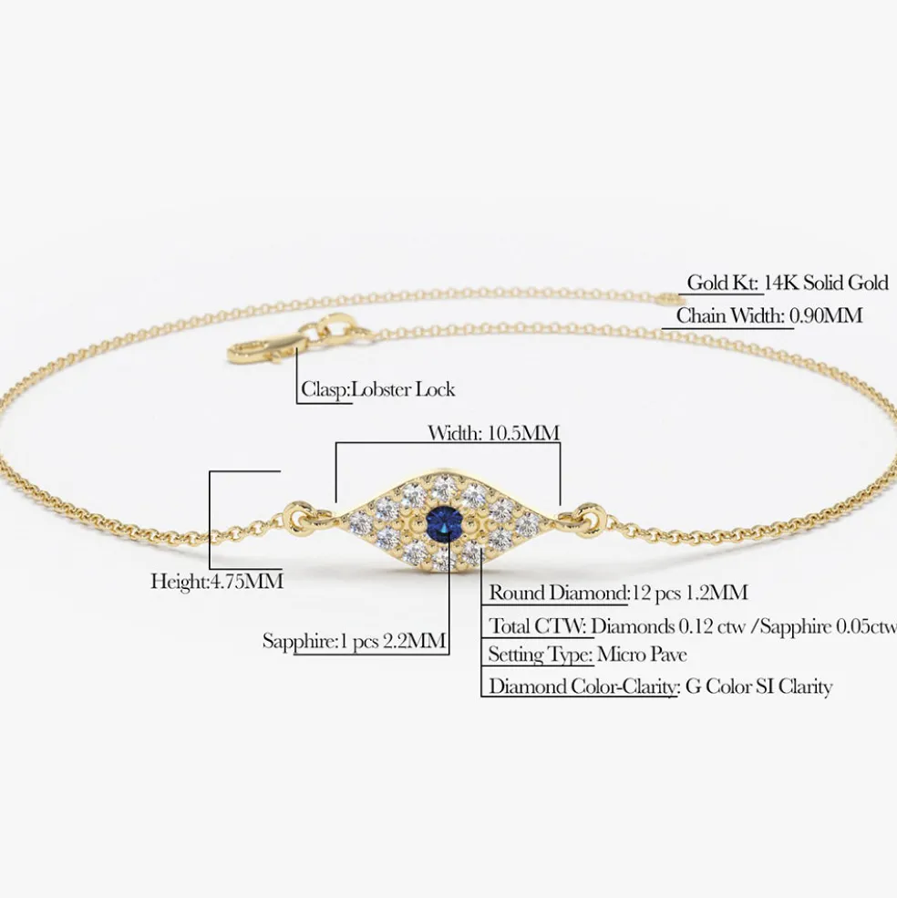14k Diamond and Sapphire Evil Eye Bracelet