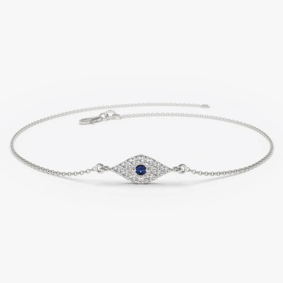 14k Diamond and Sapphire Evil Eye Bracelet