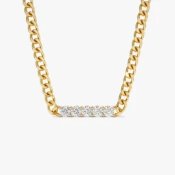 14k Diamond Bar Cuban Chain Necklace