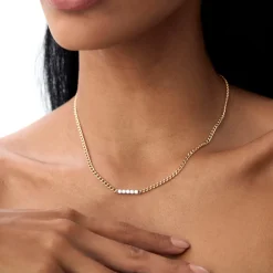 14k Diamond Bar Cuban Chain Necklace