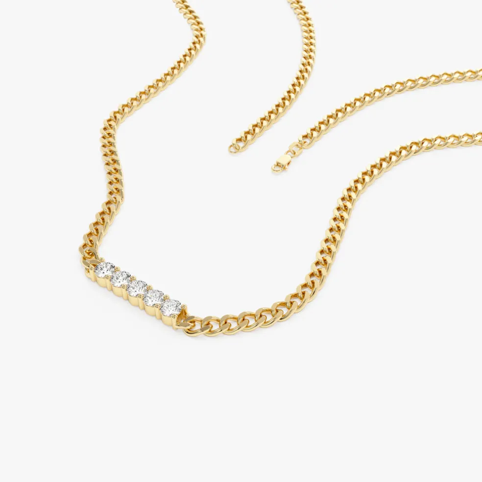 14k Diamond Bar Cuban Chain Necklace