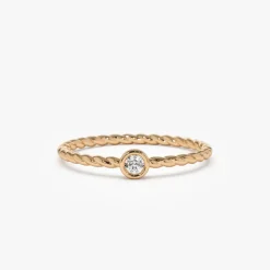 14K Diamond Bezel Twisted Engagement Ring