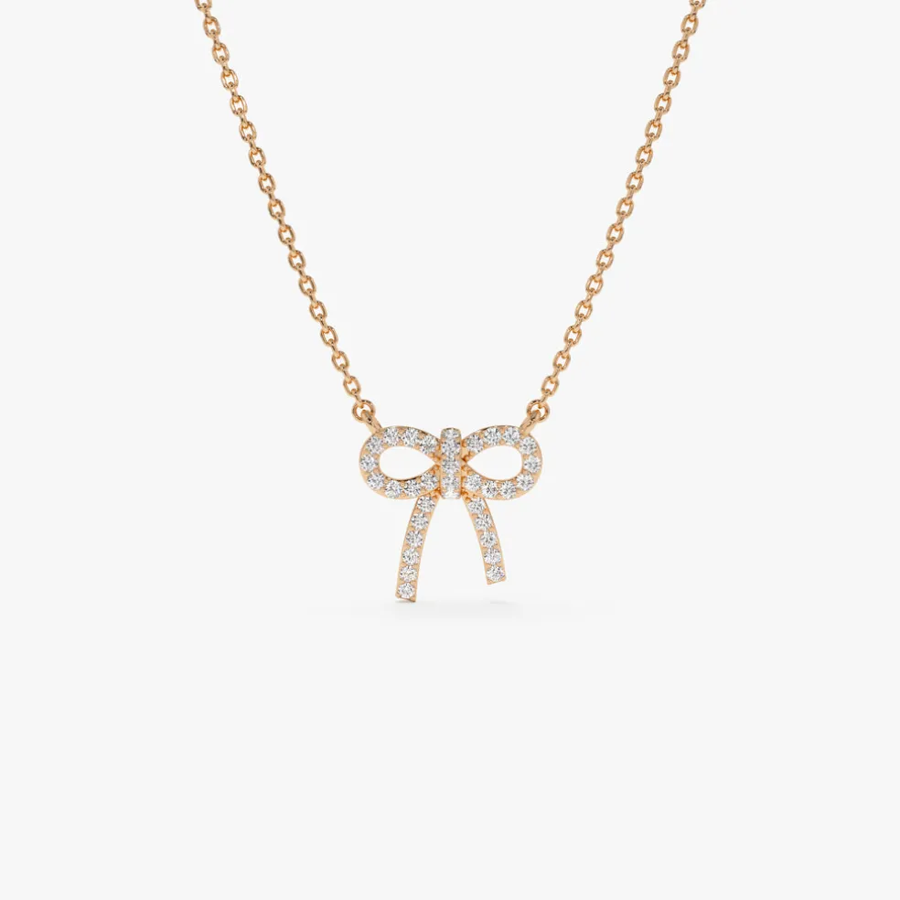14k Diamond Bow Necklace