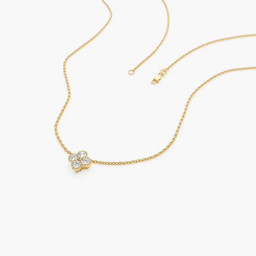 14k Diamond Clover Beaded Necklace