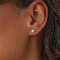 14k Diamond Clover Beaded Studs