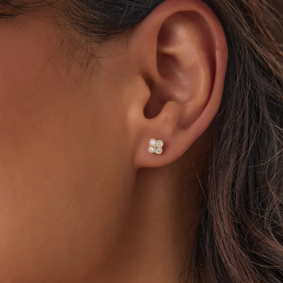 14k Diamond Clover Beaded Studs