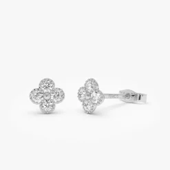 14k Diamond Clover Beaded Studs