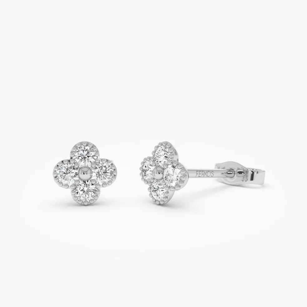 14k Diamond Clover Beaded Studs