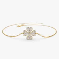 14K Diamond Clover Charm Bracelet