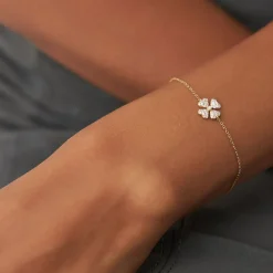 14K Diamond Clover Charm Bracelet