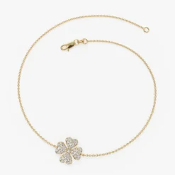 14K Diamond Clover Charm Bracelet